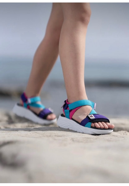 Kadın Dolgu Taban Siyah Mavi Spor Sandalet