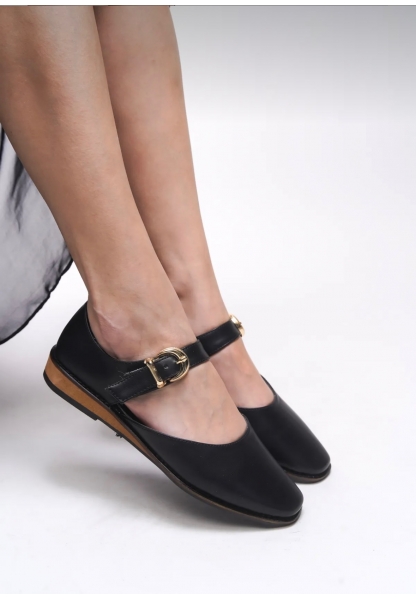 Klasik Gold Tokalı Siyah Loafer aden