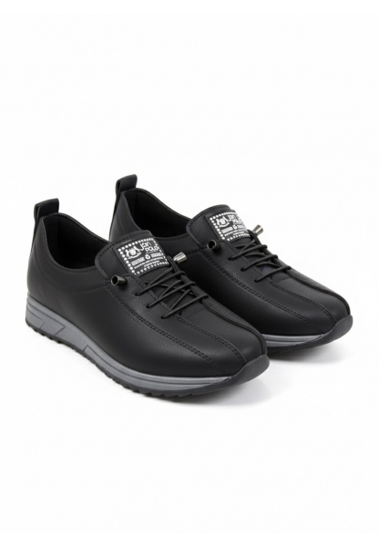 Vegan Deri Siyah Kadın Sneaker 590₺| Füme Tabanlı Suni Deri Günlük Spor Ayakkabı