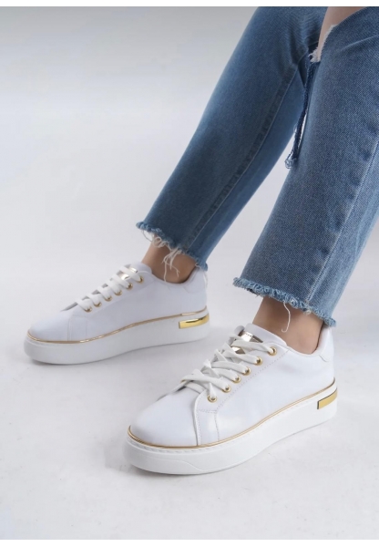 Zarif ve Şık Altın Detaylı Beyaz Sneaker - BEYOZ