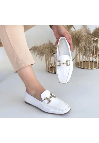 Beyaz Tokalı Loafer Ayakkabı gasel