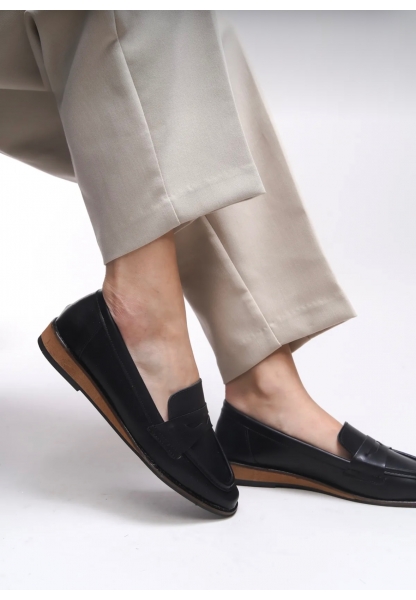 Siyah Düz Tabanlı Loafer Kraf