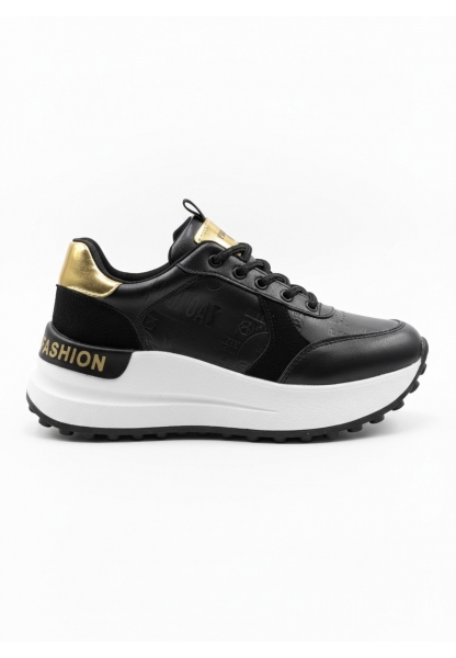  Siyah Altın Detaylı Kalın Tabanlı Spor Ayakkabı  799₺| AGS801 - Günlük Rahat Sneaker KADIN SPOR | Join Polo 21130343