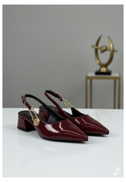 Bordo Rugan Aksesuarlı Kısa Topuklu Ayakkabı - TAMAL 599₺