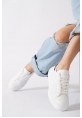 Leopar Detaylı Kalın Taban Fileli Beyaz Sneaker pene