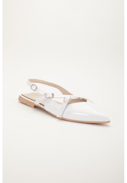 Beyaz Parlak Çok Bantlı Slingback Babet Ayakkabı Hertu