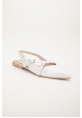 Beyaz Parlak Çok Bantlı Slingback Babet Ayakkabı Hertu