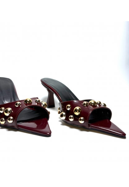 Bordo Gold Taş Detaylı Göz Alıcı Topuklu Terlik manu