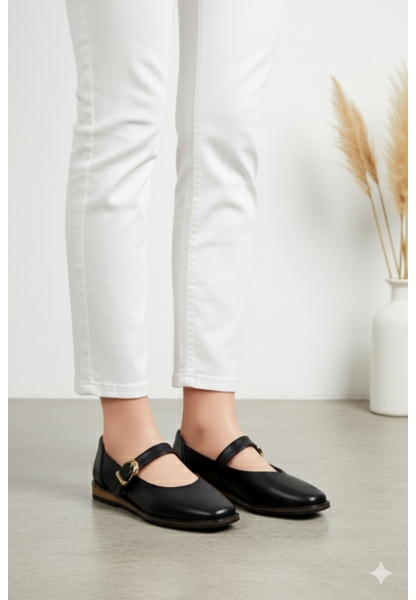 Altın Tokalı Siyah Kadın Loafer  tipo