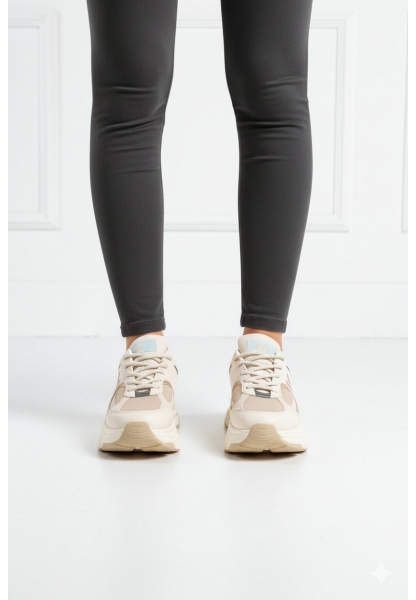 Rose Gold Detaylı Bej Kalın Taban Sneaker keme