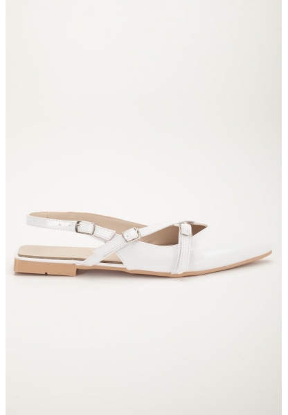 Beyaz Parlak Çok Bantlı Slingback Babet Ayakkabı Hertu