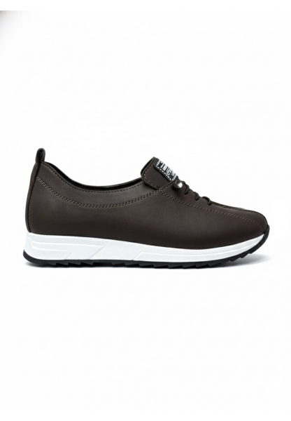 Vegan Deri Koyu Kahve Kadın Sneaker 590₺ | Günlük Rahat ve Şık Suni Deri Spor Ayakkabı Modelleri