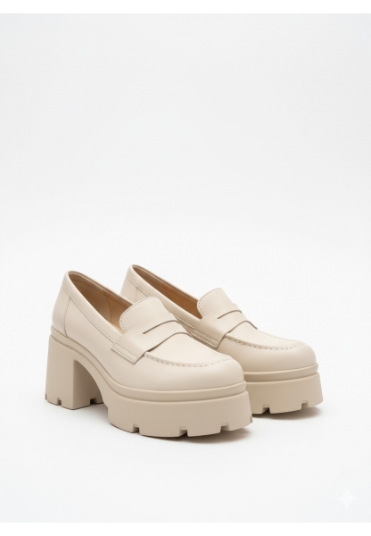 Klasik Kalın Tabanlı Bej Topuklu Loafer 849₺ jona