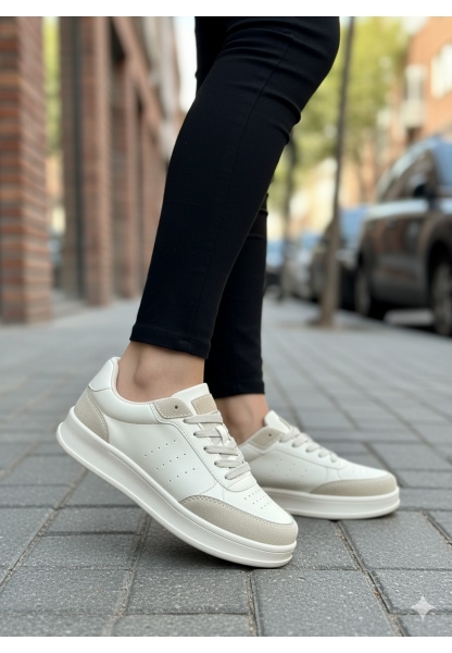 Kadın Bej Siyah Şeritli Kalın Tabanlı Spor Ayakkabı 849₺ city
