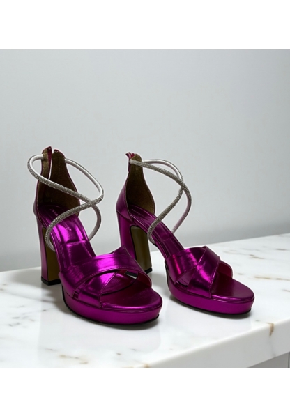Fuşya Metalik Taşlı Platform Topuklu Ayakkabı yale