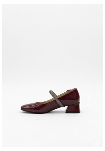 Bordo Simli Bantlı Kalın Topuklu Ayakkabı - LAZEX 599₺