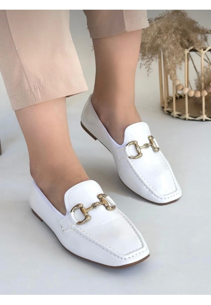 Beyaz Tokalı Loafer Ayakkabı gasel