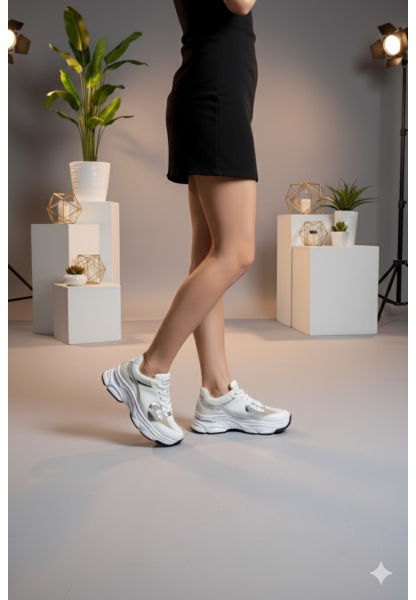 Gümüş Detaylı Kalın Taban Kadın Sneaker keme