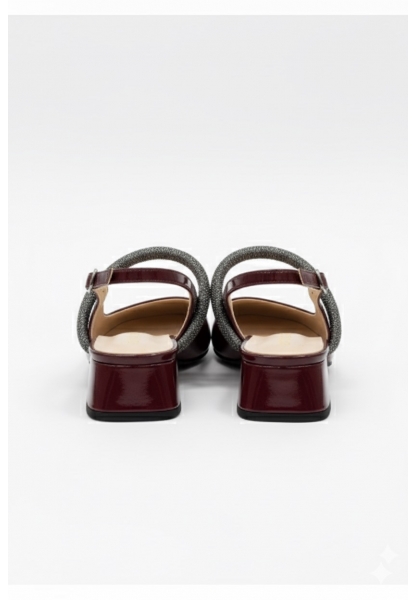 Bordo Simli Bantlı Kalın Topuklu Ayakkabı - LAZEX 599₺