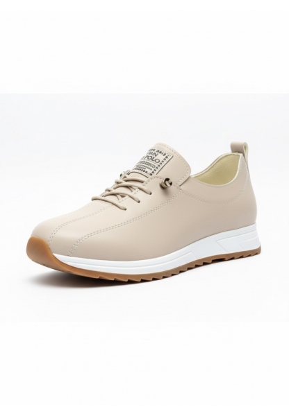 Vegan Deri Bej Kadın Sneaker 590₺ | Günlük Rahat ve Şık Suni Deri Spor Ayakkabı Modelleri