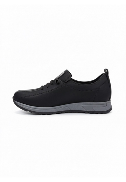 Vegan Deri Siyah Kadın Sneaker 590₺| Füme Tabanlı Suni Deri Günlük Spor Ayakkabı