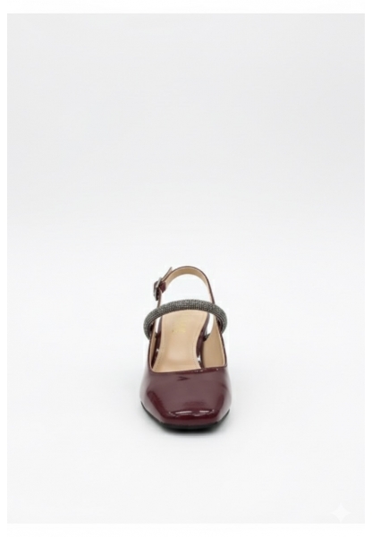 Bordo Simli Bantlı Kalın Topuklu Ayakkabı - LAZEX 599₺