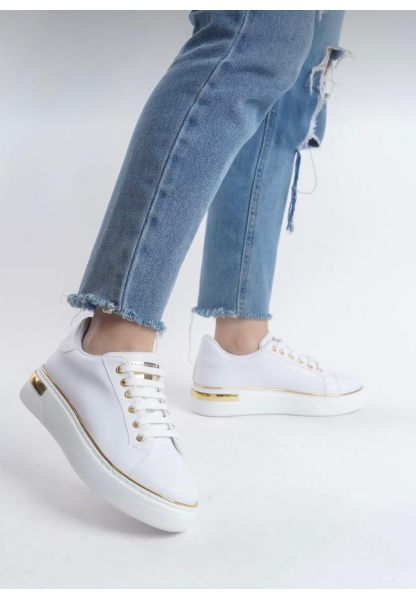 Zarif ve Şık Altın Detaylı Beyaz Sneaker - BEYOZ