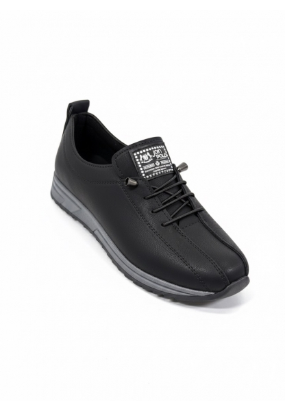 Vegan Deri Siyah Kadın Sneaker 590₺| Füme Tabanlı Suni Deri Günlük Spor Ayakkabı