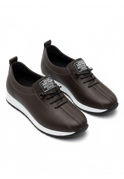 Vegan Deri Koyu Kahve Kadın Sneaker 590₺ | Günlük Rahat ve Şık Suni Deri Spor Ayakkabı Modelleri