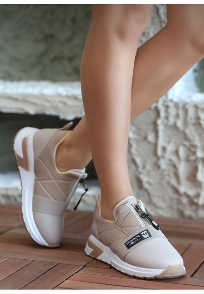 Bej Fermuarlı Kalın Taban Spor Ayakkabı KALO   749₺