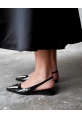 Siyah Rugan Sivri Burun Tokalı Slingback Ayakkabı zerta