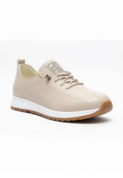 Vegan Deri Bej Kadın Sneaker 590₺ | Günlük Rahat ve Şık Suni Deri Spor Ayakkabı Modelleri