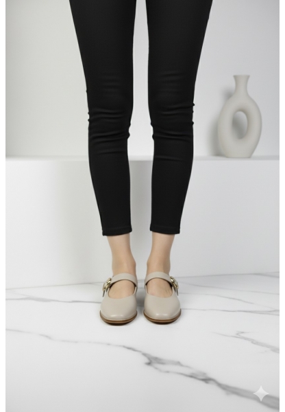 Altın Tokalı Bej Kadın Loafer  tipo
