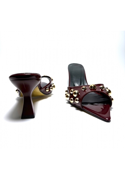 Bordo Gold Taş Detaylı Göz Alıcı Topuklu Terlik manu