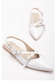 Beyaz Parlak Çok Bantlı Slingback Babet Ayakkabı Hertu