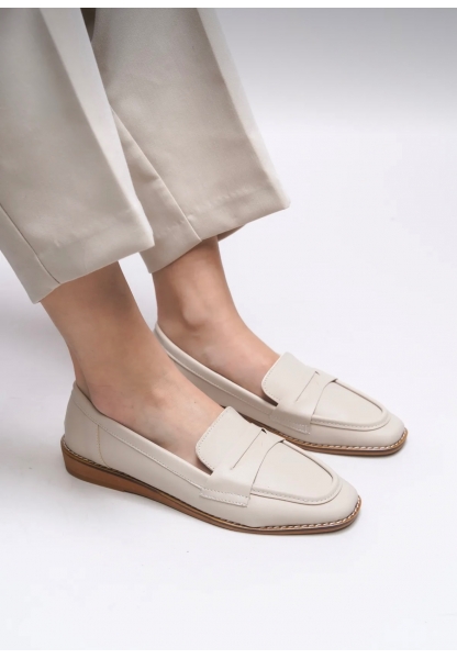 Bej Düz Tabanlı Loafer kraf