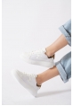 Leopar Detaylı Kalın Taban Fileli Beyaz Sneaker pene