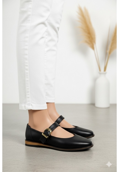 Altın Tokalı Siyah Kadın Loafer  tipo