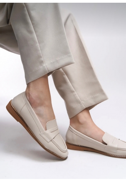 Bej Düz Tabanlı Loafer kraf