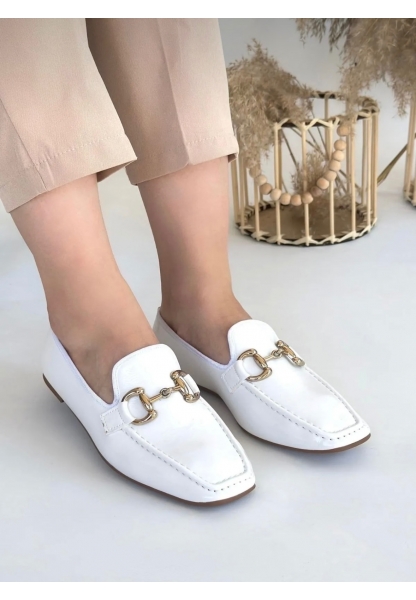 Beyaz Tokalı Loafer Ayakkabı gasel
