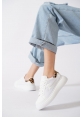 Leopar Detaylı Kalın Taban Fileli Beyaz Sneaker pene