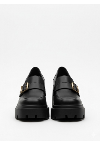 Klasik Kalın Tabanlı Siyah Tokalı Topuklu Loafer 849₺ loa