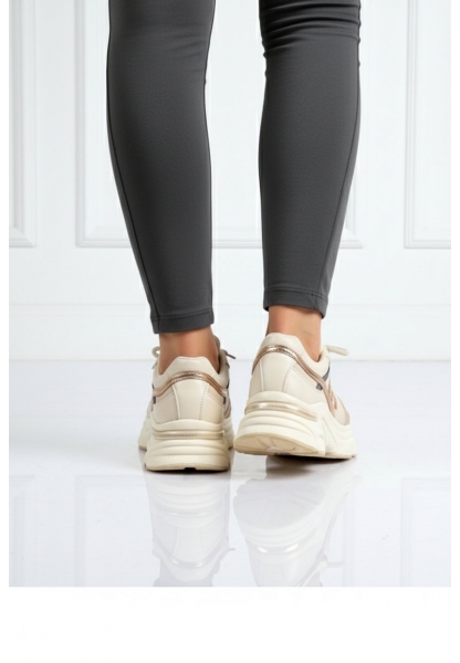 Rose Gold Detaylı Bej Kalın Taban Sneaker keme