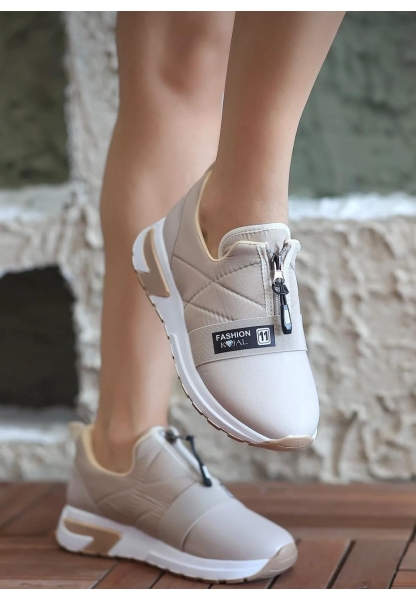 Bej Fermuarlı Kalın Taban Spor Ayakkabı KALO   749₺
