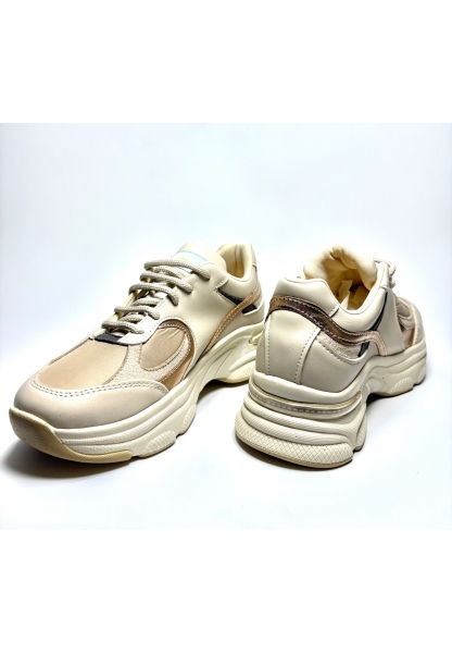 Rose Gold Detaylı Bej Kalın Taban Sneaker keme