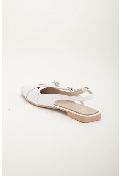 Beyaz Parlak Çok Bantlı Slingback Babet Ayakkabı Hertu