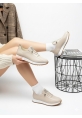 Vegan Deri Bej Kadın Sneaker 590₺ | Günlük Rahat ve Şık Suni Deri Spor Ayakkabı Modelleri