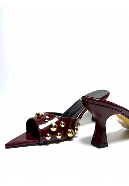 Bordo Gold Taş Detaylı Göz Alıcı Topuklu Terlik manu
