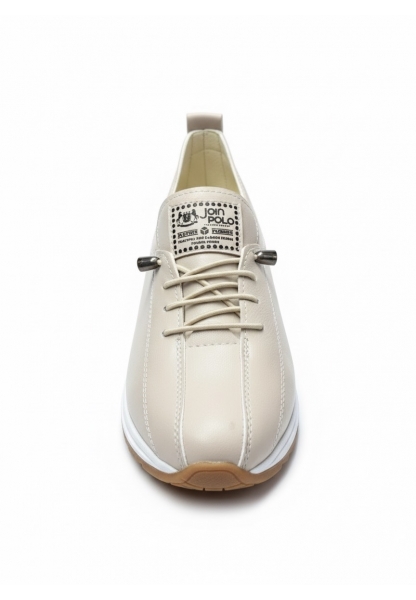 Vegan Deri Bej Kadın Sneaker 590₺ | Günlük Rahat ve Şık Suni Deri Spor Ayakkabı Modelleri