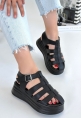 Toten Siyah Cilt Kemerli Sandalet